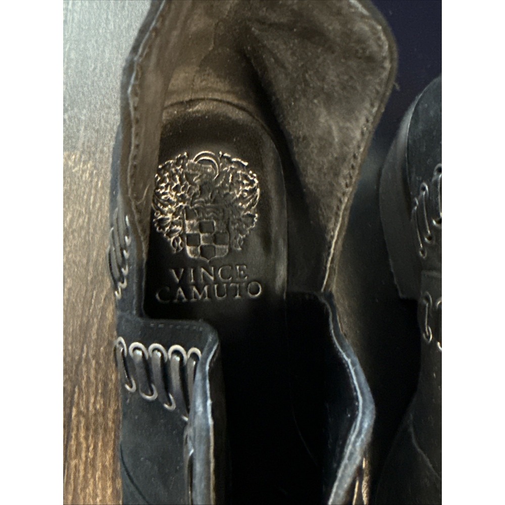 Vince Camuto Boots Womens 6M Pevista Ankle Bootie Black Leather Cut-Out Block - Picture 2 of 12